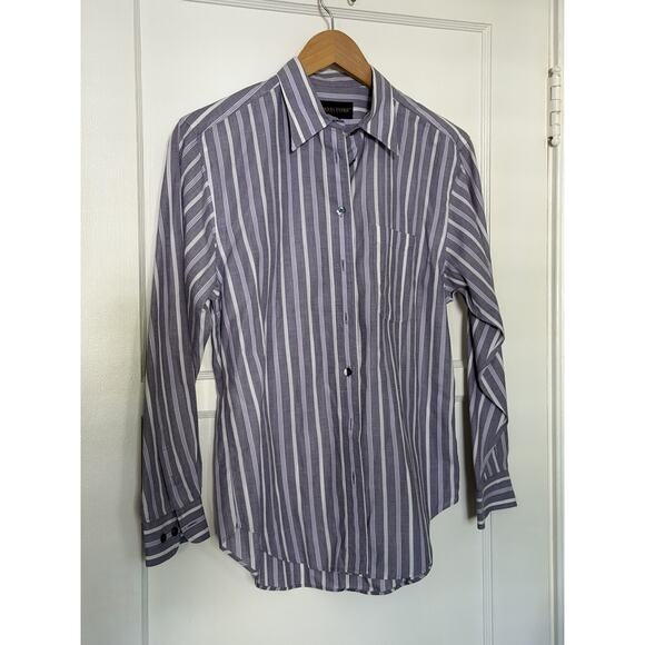Classiques Entier Size S Button Up Work Wear Top Purple Striped Classic Cotton - Picture 1 of 7